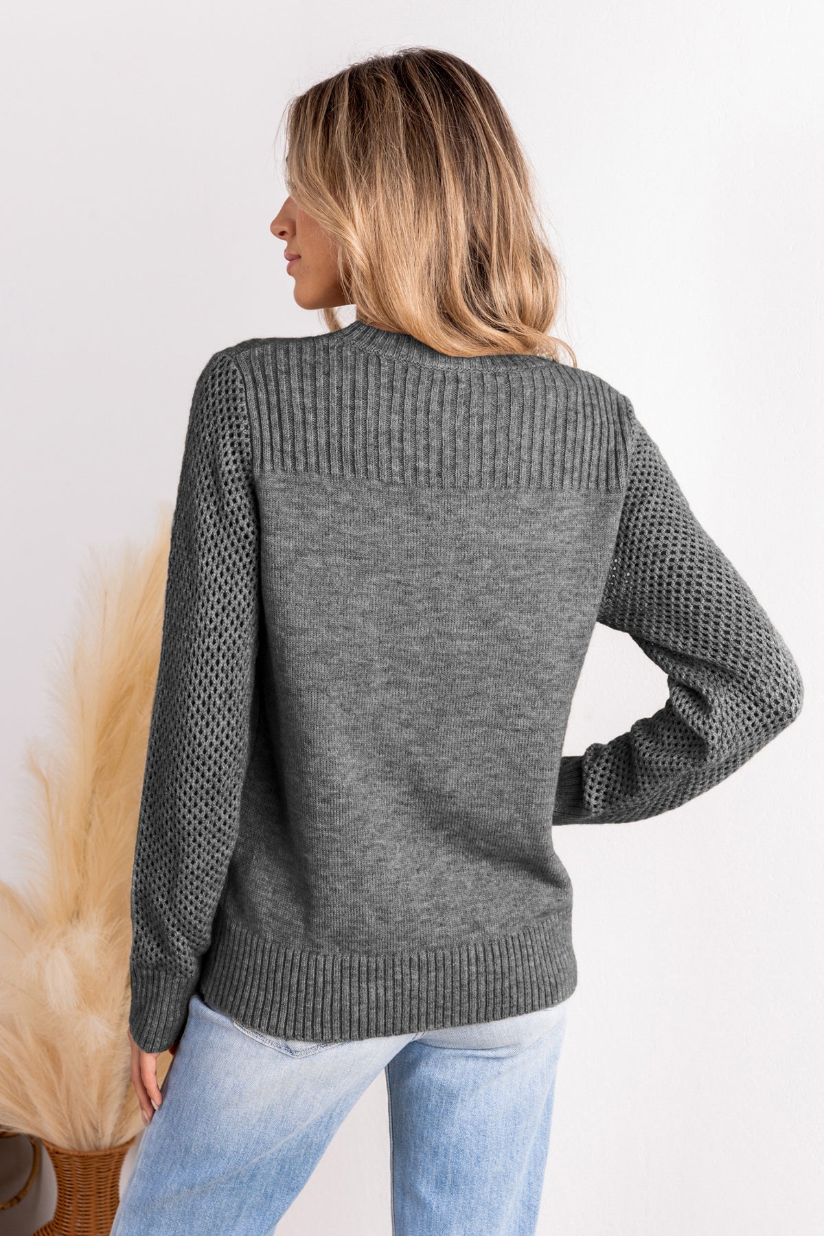 Round Neck Long Sleeve Knit Sweater