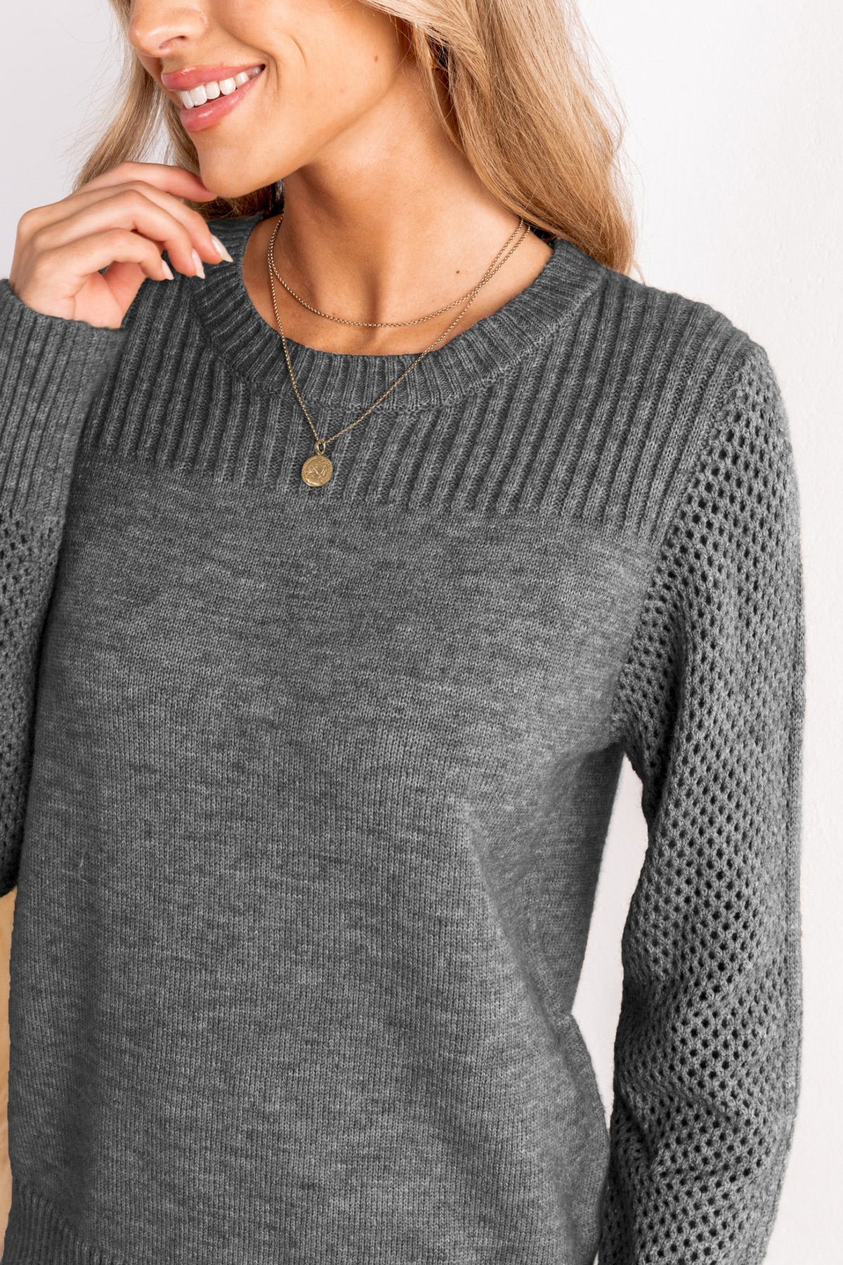 Round Neck Long Sleeve Knit Sweater