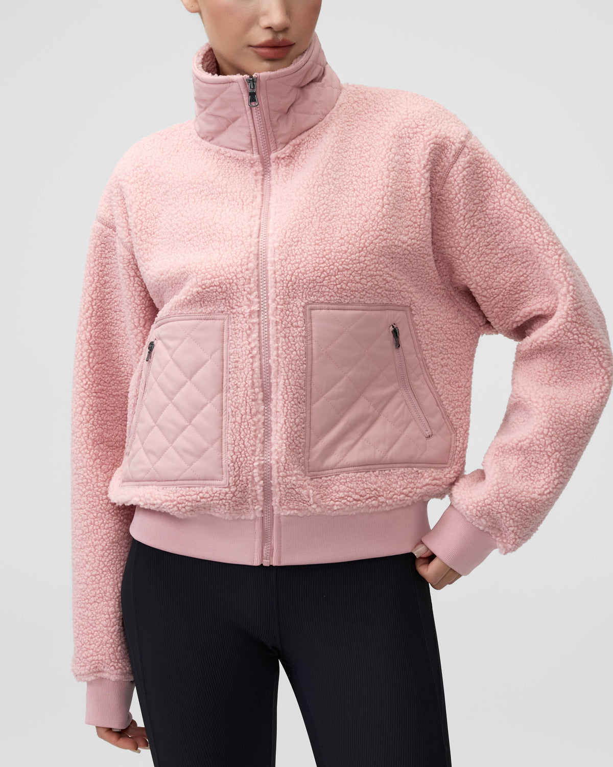 Teddy Quilted Zippered Pockets Jacket