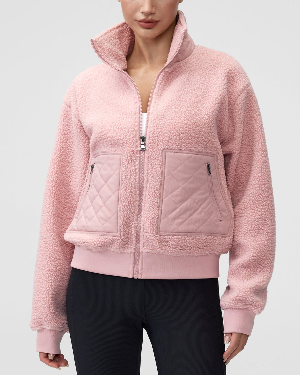 Teddy Quilted Zippered Pockets Jacket
