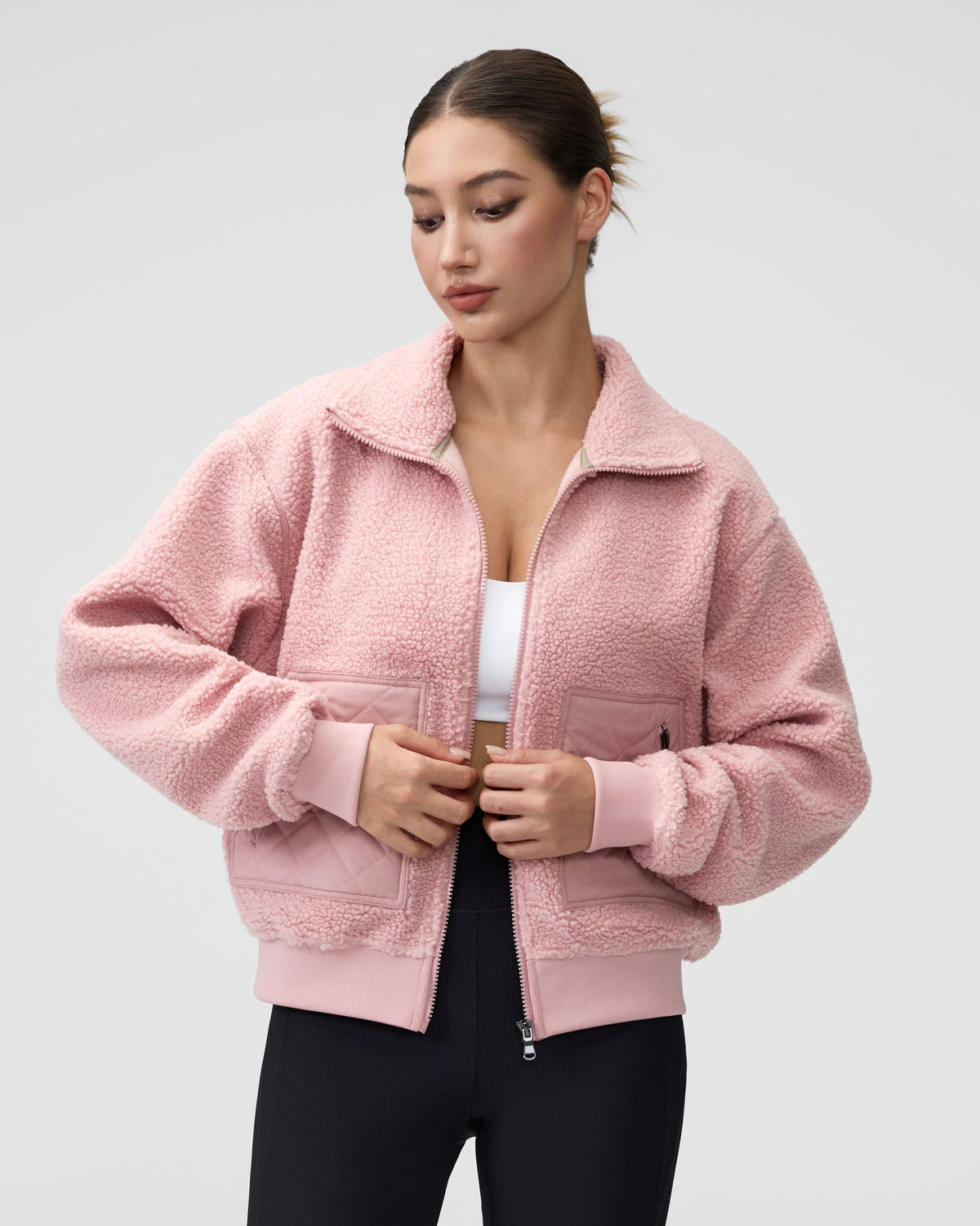 Teddy Quilted Zippered Pockets Jacket