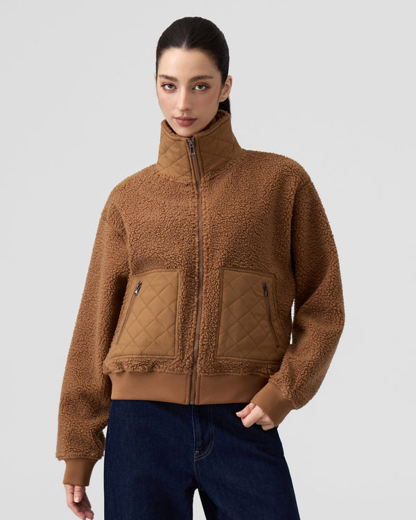 Teddy Quilted Zippered Pockets Jacket