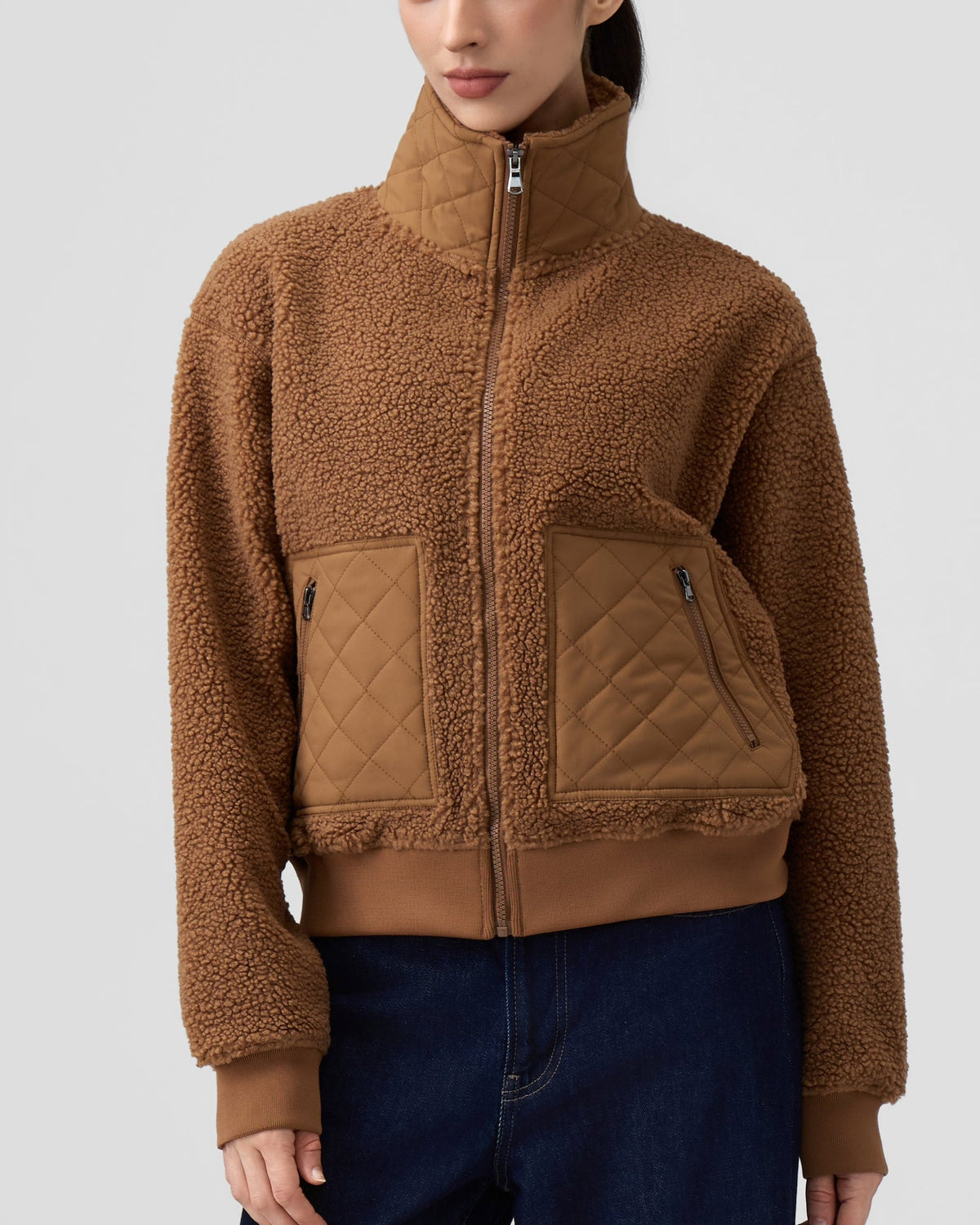 Teddy Quilted Zippered Pockets Jacket
