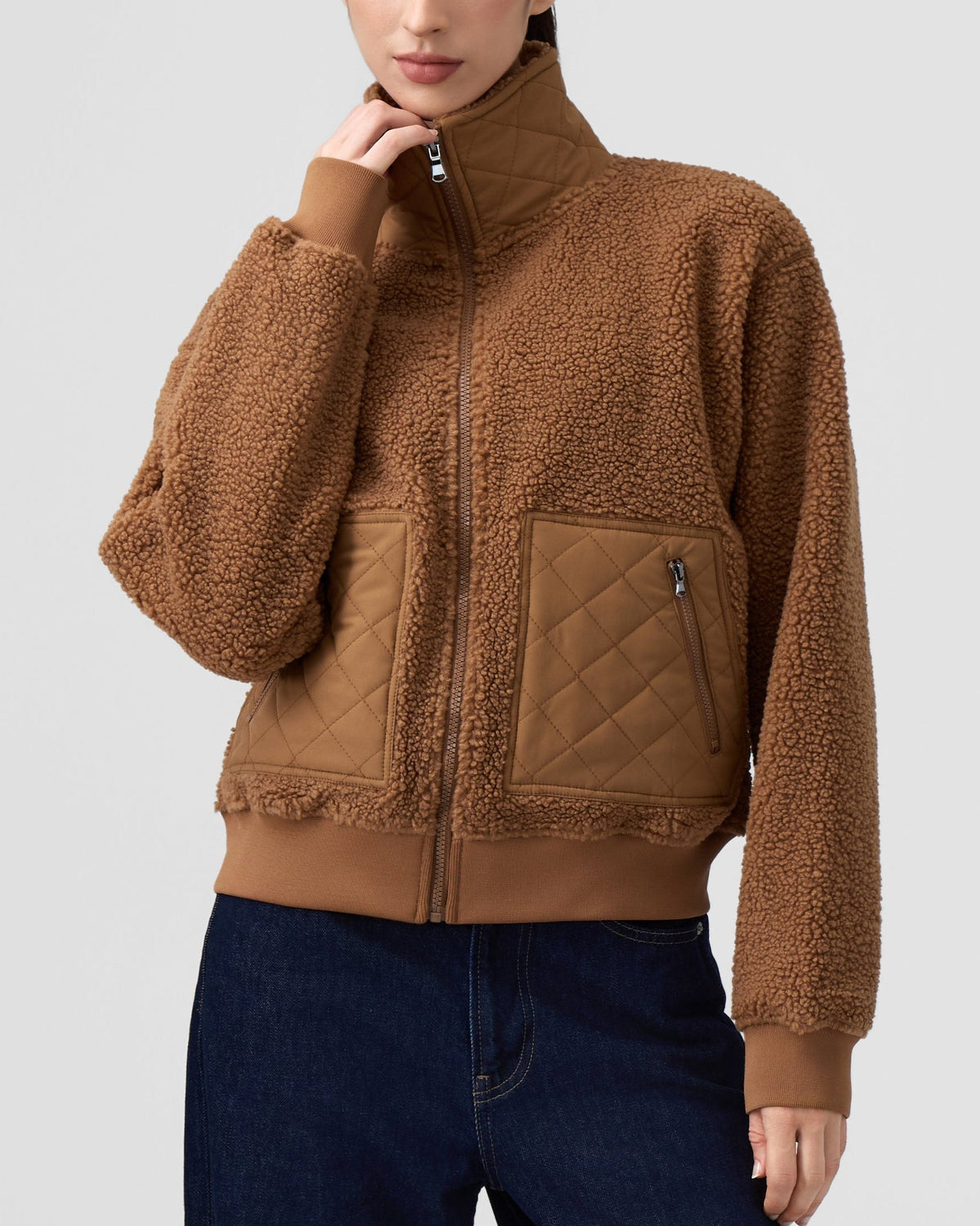 Teddy Quilted Zippered Pockets Jacket