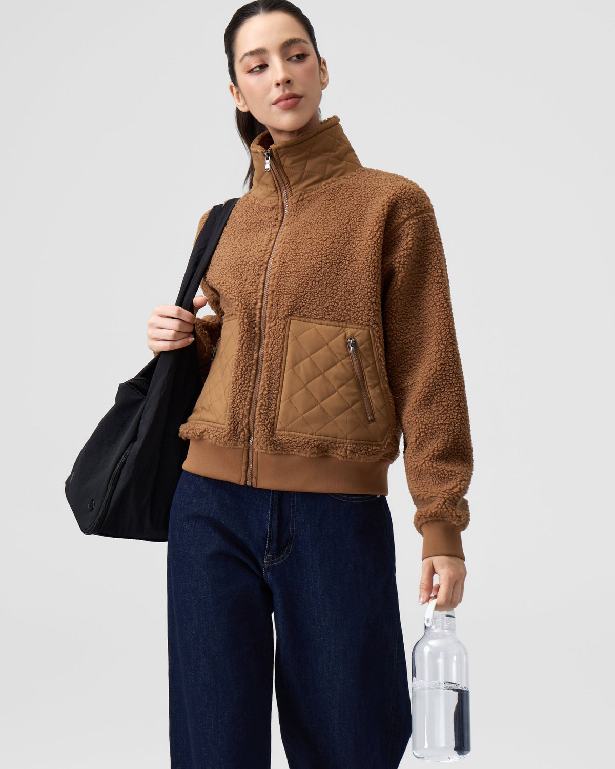 Teddy Quilted Zippered Pockets Jacket