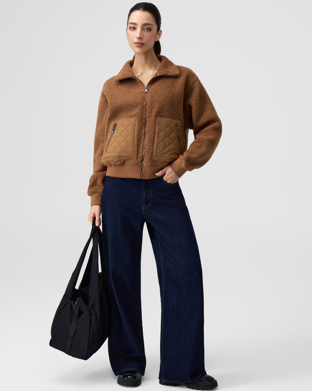 Teddy Quilted Zippered Pockets Jacket