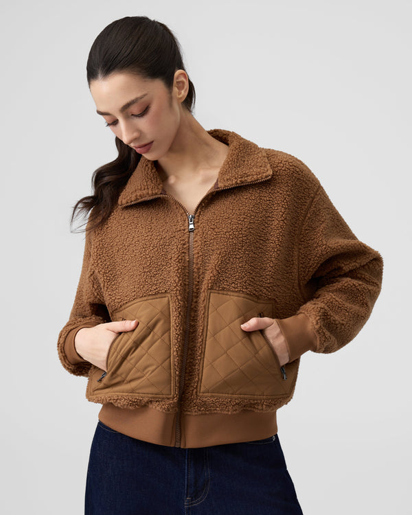 Teddy Quilted Zippered Pockets Jacket