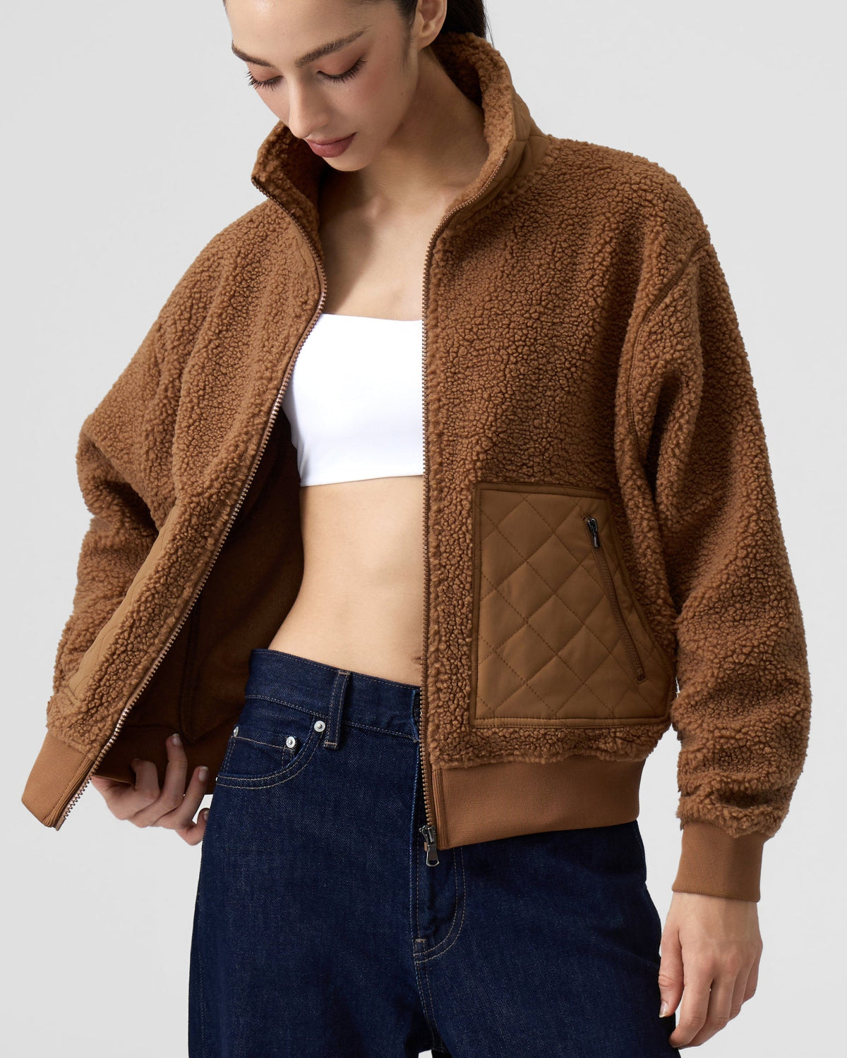 Teddy Quilted Zippered Pockets Jacket