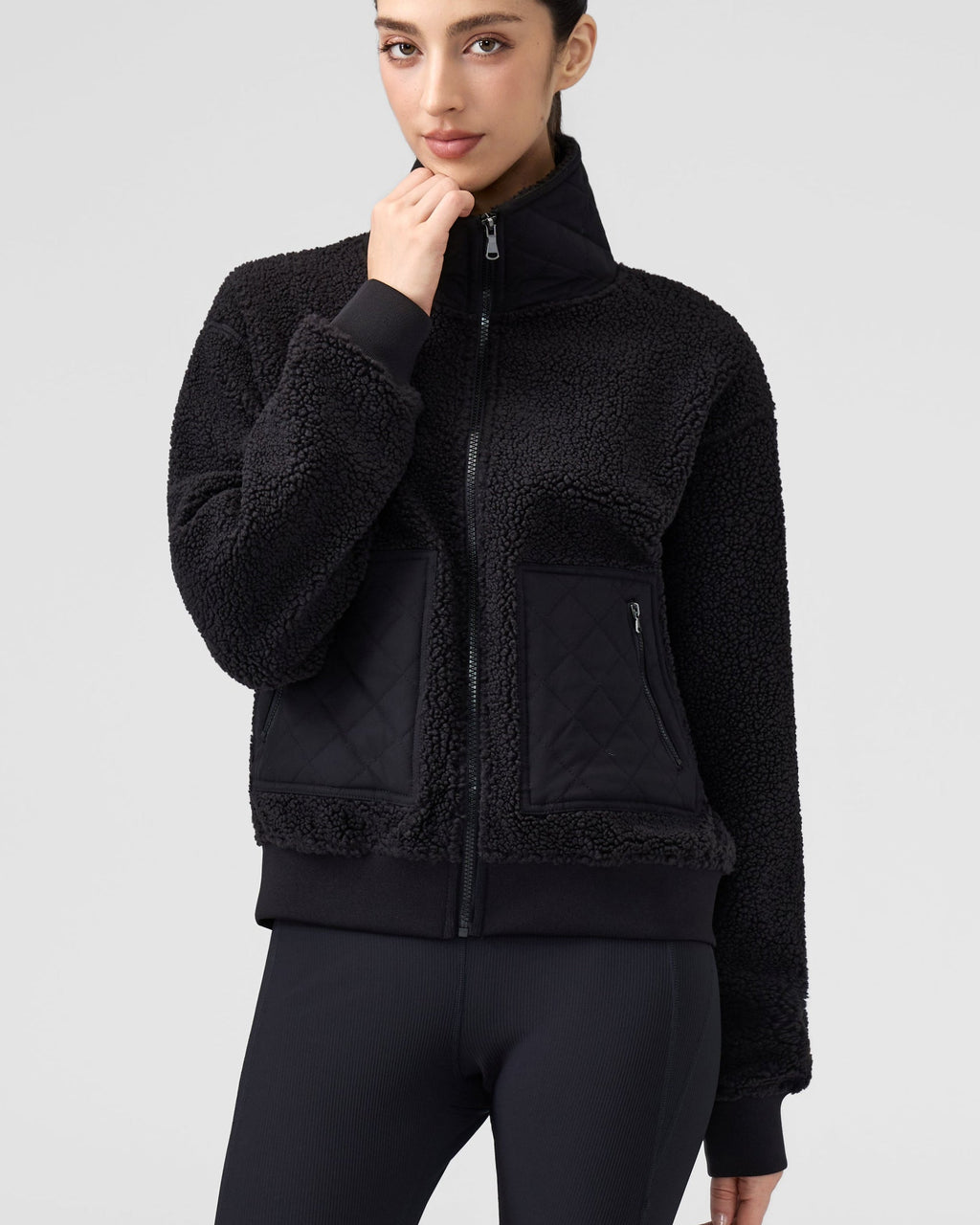 Teddy Quilted Zippered Pockets Jacket