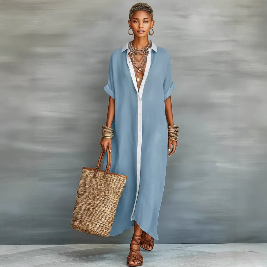 Women's Oversized Button Down Maxi Shirt Dress