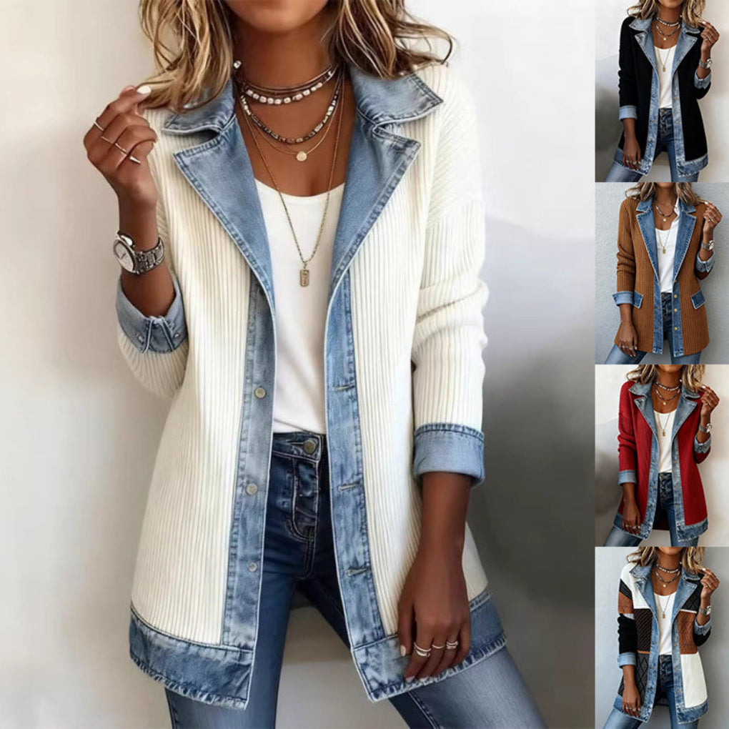 Street Style Patchwork Denim Long-Sleeve Jacket
