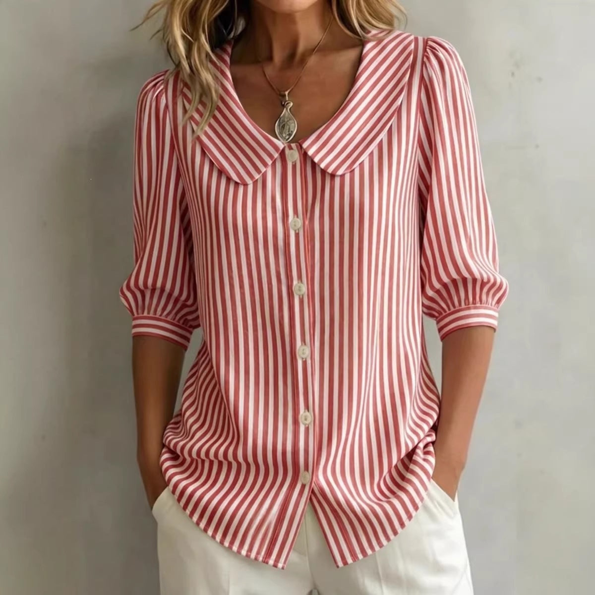 Women's Elegant Striped Mid Sleeve Blouse