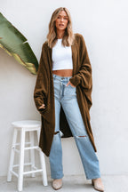 Tan Open Front Dolman Sleeve Duster Cardigan