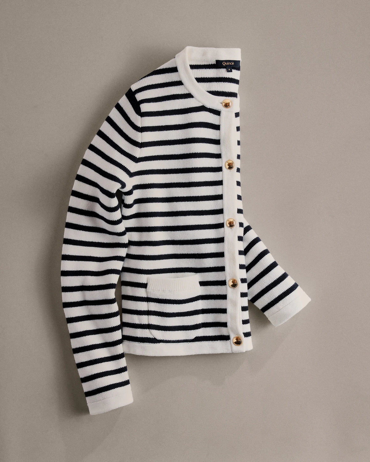 100% Organic Cotton Sweater Jacket in Ivory/Black - Lifestyle front view