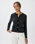 100% Organic Cotton Sweater Jacket in Charcoal/Black Colorblock - Front view