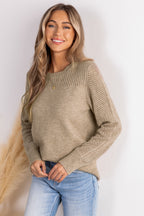 Khaki Round Neck Long Sleeve Knit Sweater