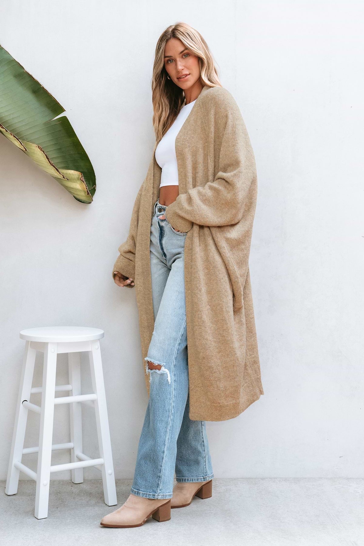 Tan Open Front Dolman Sleeve Duster Cardigan