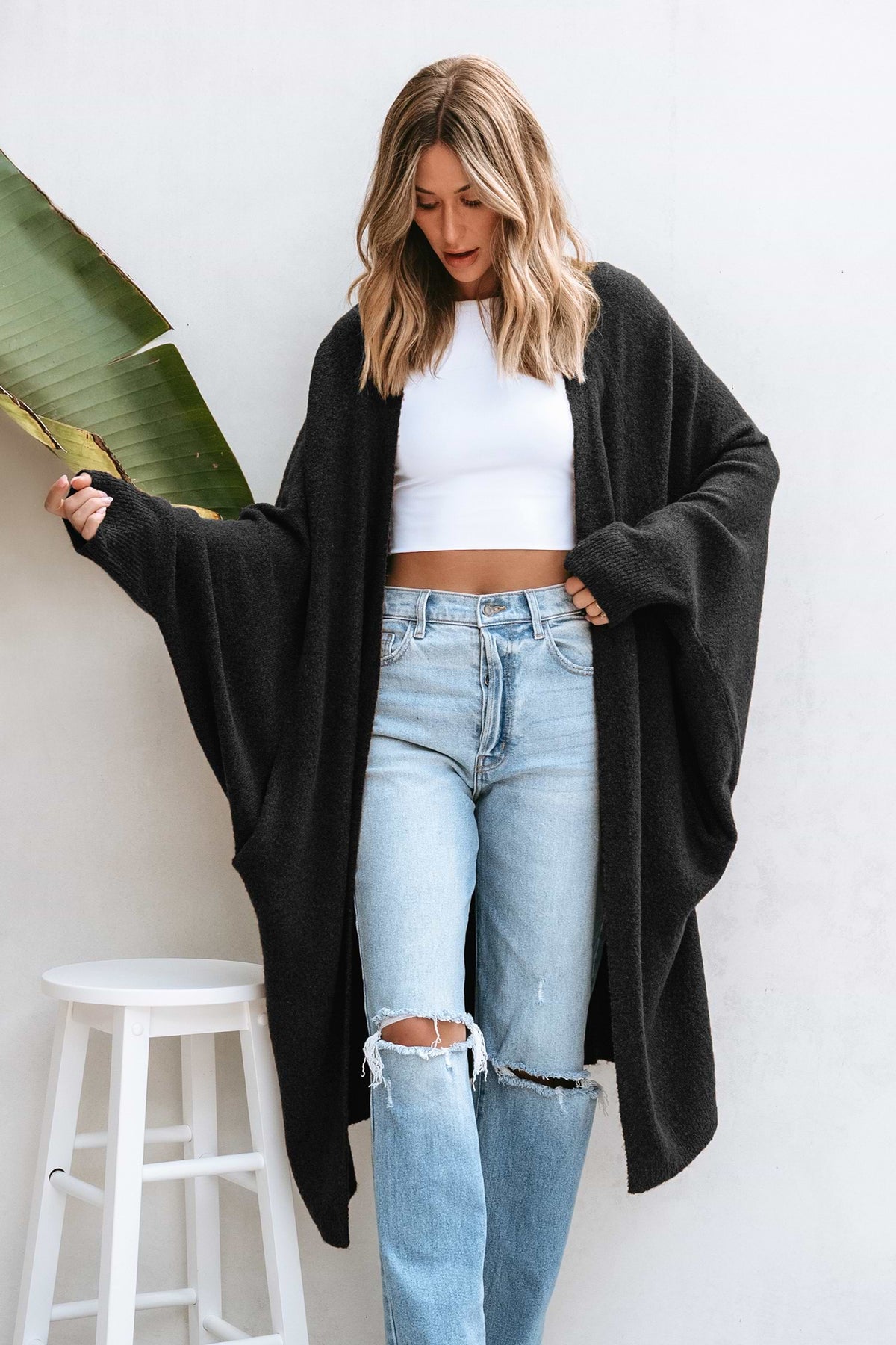 Tan Open Front Dolman Sleeve Duster Cardigan