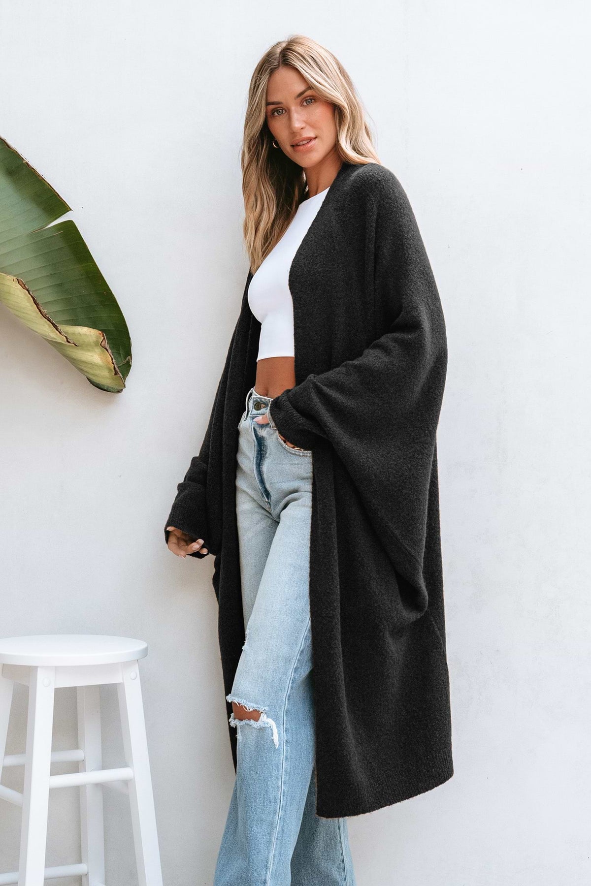 Tan Open Front Dolman Sleeve Duster Cardigan