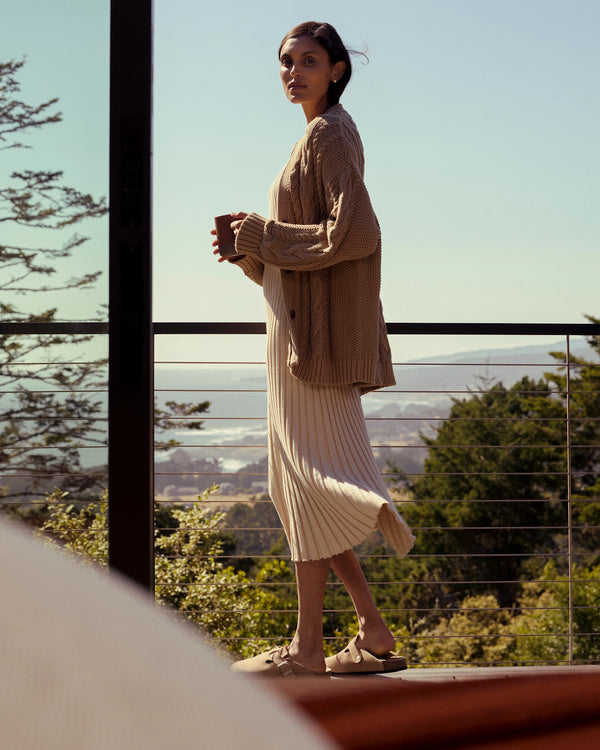Camel Oversized Cable Knit Cardigan