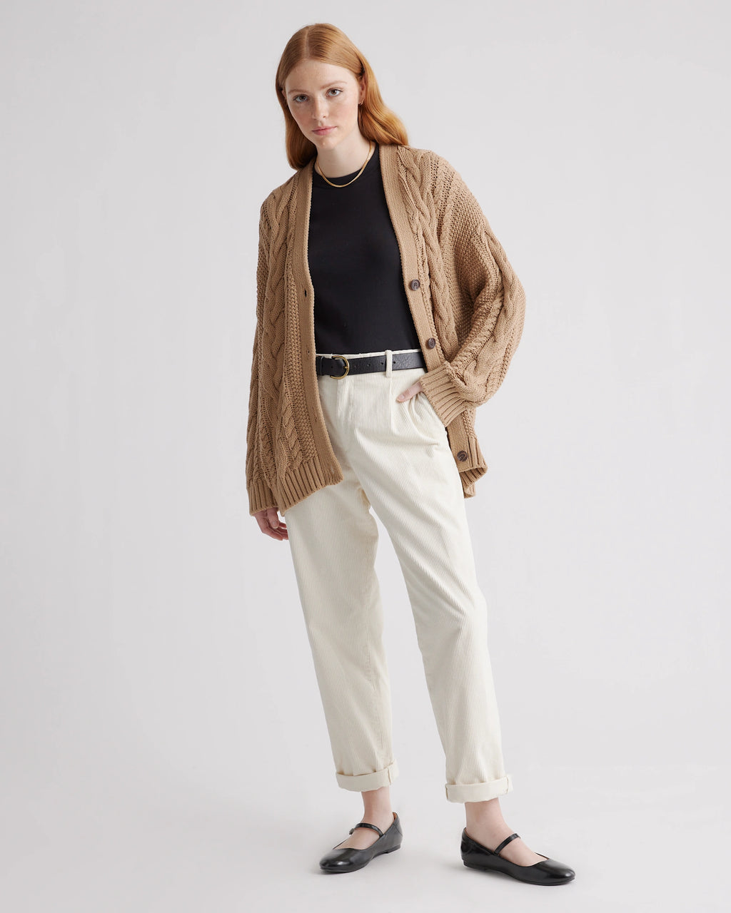 Camel Oversized Cable Knit Cardigan
