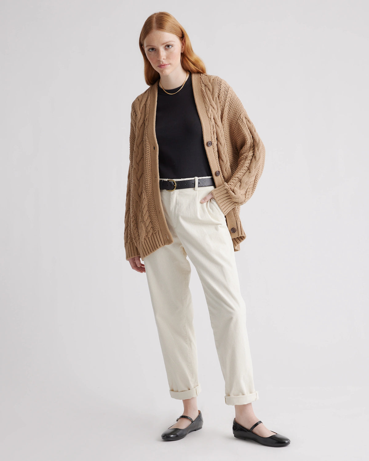 Camel Oversized Cable Knit Cardigan