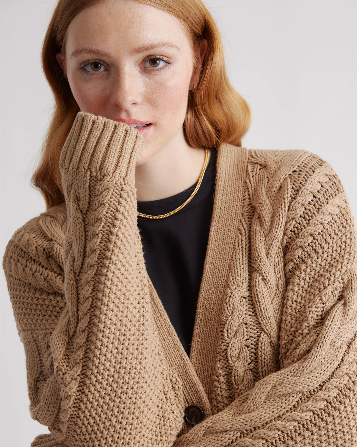 Camel Oversized Cable Knit Cardigan