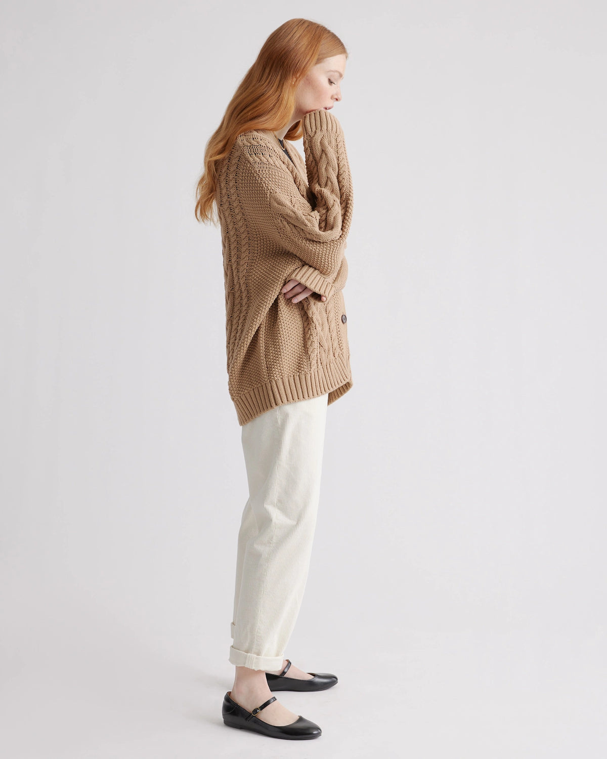 Camel Oversized Cable Knit Cardigan