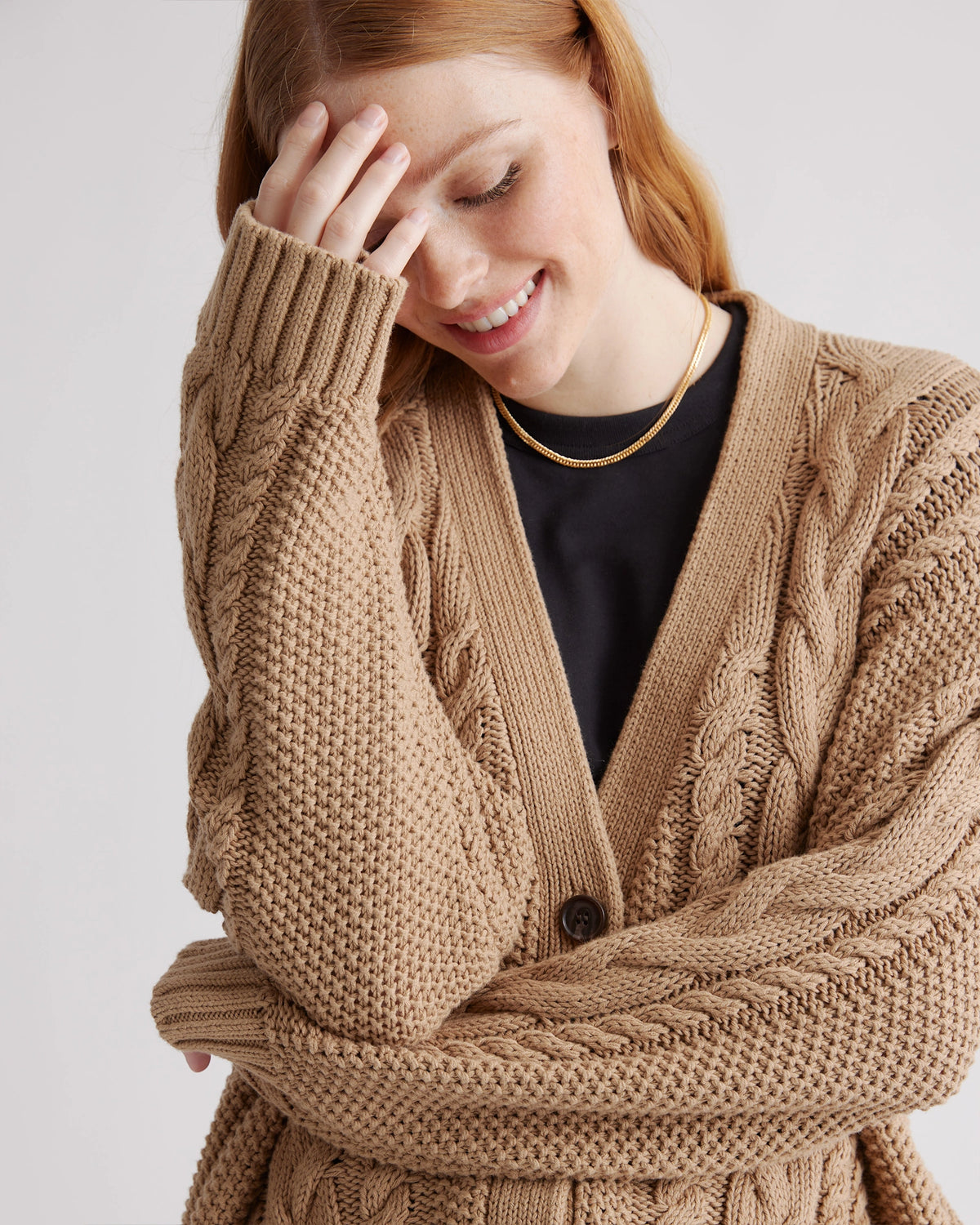 Camel Oversized Cable Knit Cardigan