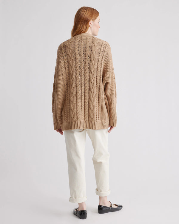 Camel Oversized Cable Knit Cardigan