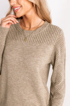 Khaki Round Neck Long Sleeve Knit Sweater