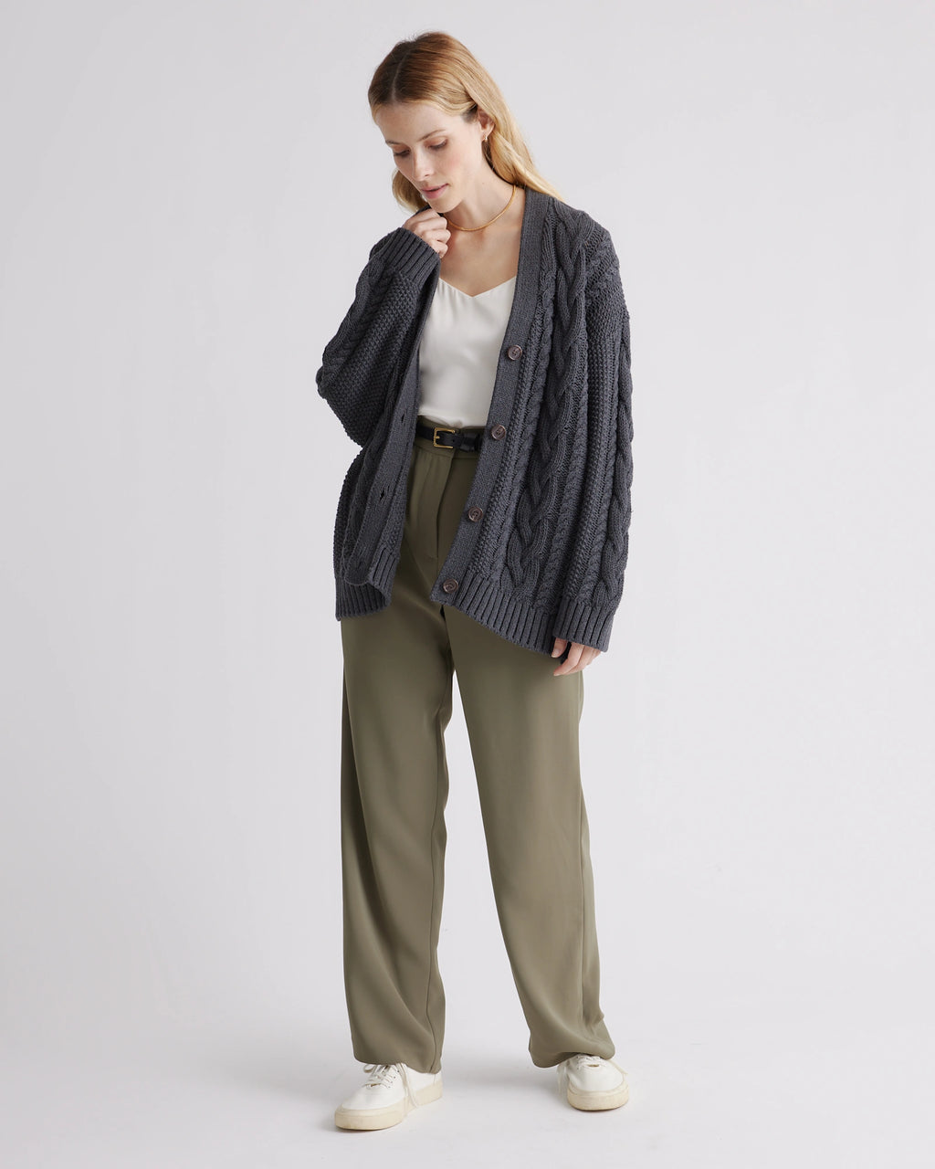 Charcoal Oversized Cable Knit Cardigan