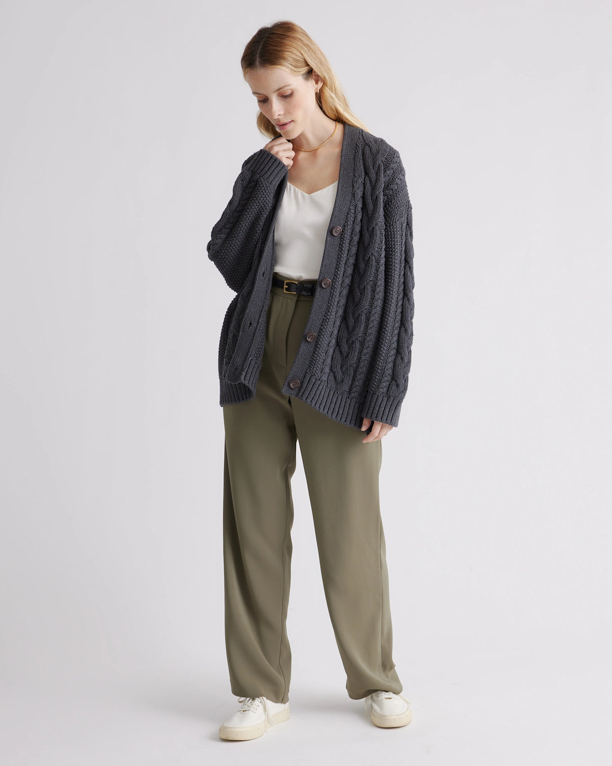 Charcoal Oversized Cable Knit Cardigan
