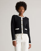 100% Organic Cotton Sweater Jacket in Black/Ivory Colorblock - Front view