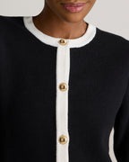100% Organic Cotton Sweater Jacket in Black/Ivory Colorblock - Neckline and button detail