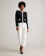 100% Organic Cotton Sweater Jacket in Black/Ivory Colorblock - Full-length front view