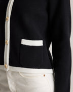 100% Organic Cotton Sweater Jacket in Black/Ivory Colorblock - Pocket detail