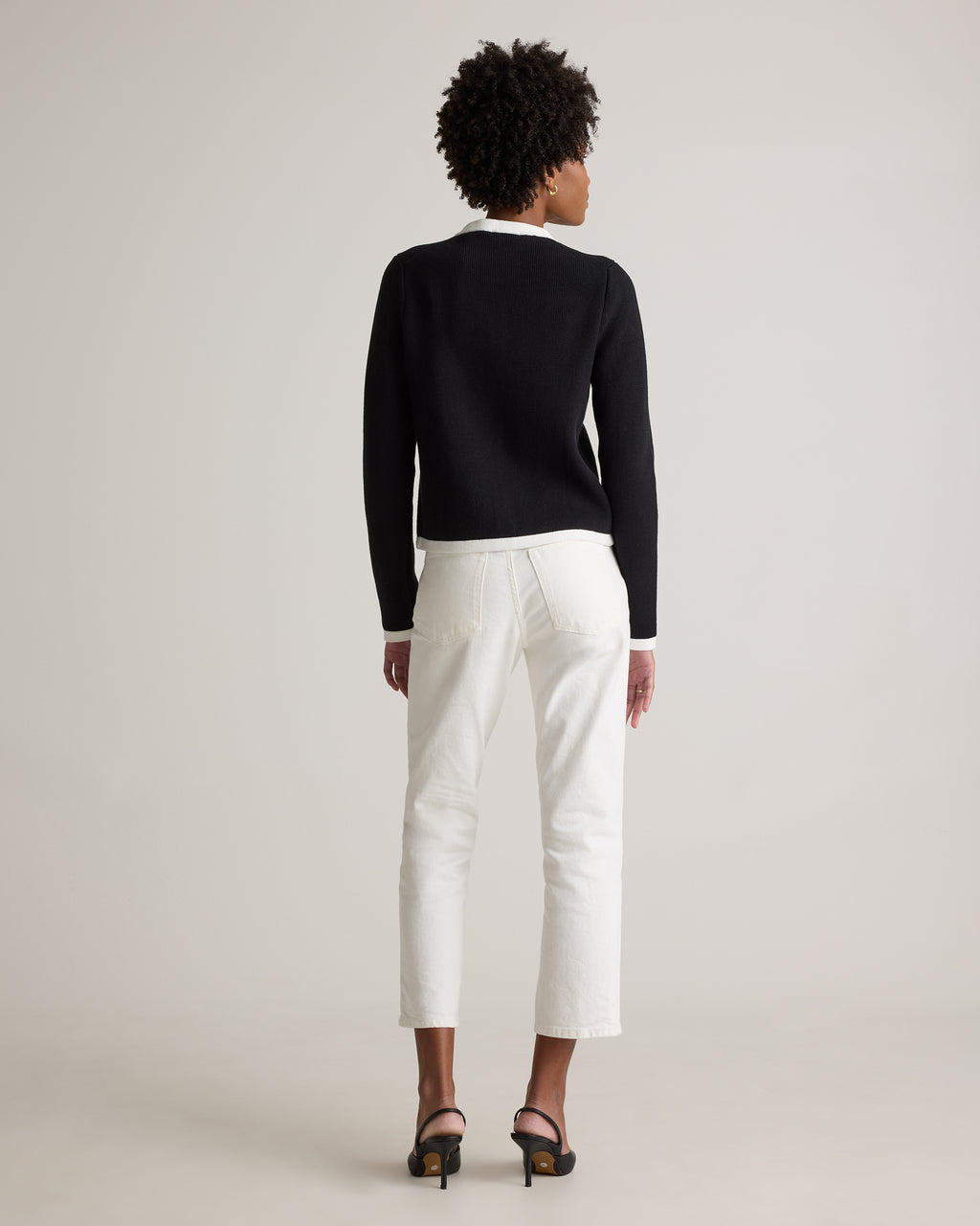 100% Organic Cotton Sweater Jacket in Black/Ivory Colorblock - Back view