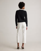 100% Organic Cotton Sweater Jacket in Black/Ivory Colorblock - Back view