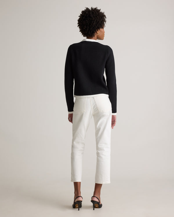 100% Organic Cotton Sweater Jacket in Black/Ivory Colorblock - Back view
