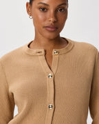 100% Organic Cotton Sweater Jacket in Camel - Neckline and button detail