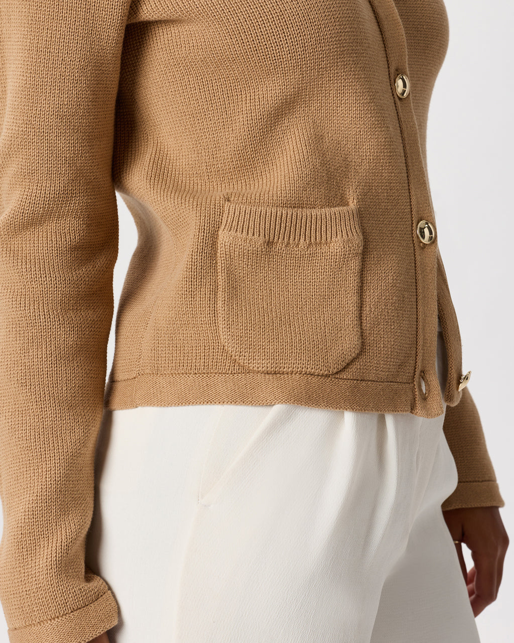 100% Organic Cotton Sweater Jacket in Camel - Pocket detail