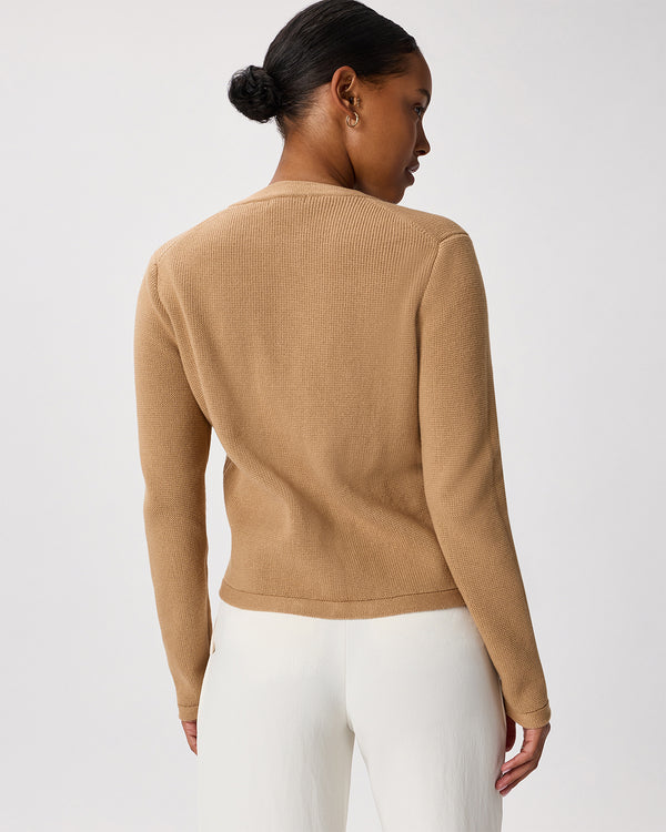 100% Organic Cotton Sweater Jacket in Camel - Back view