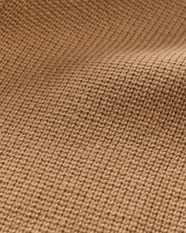 100% Organic Cotton Sweater Jacket in Camel - Knit texture detail