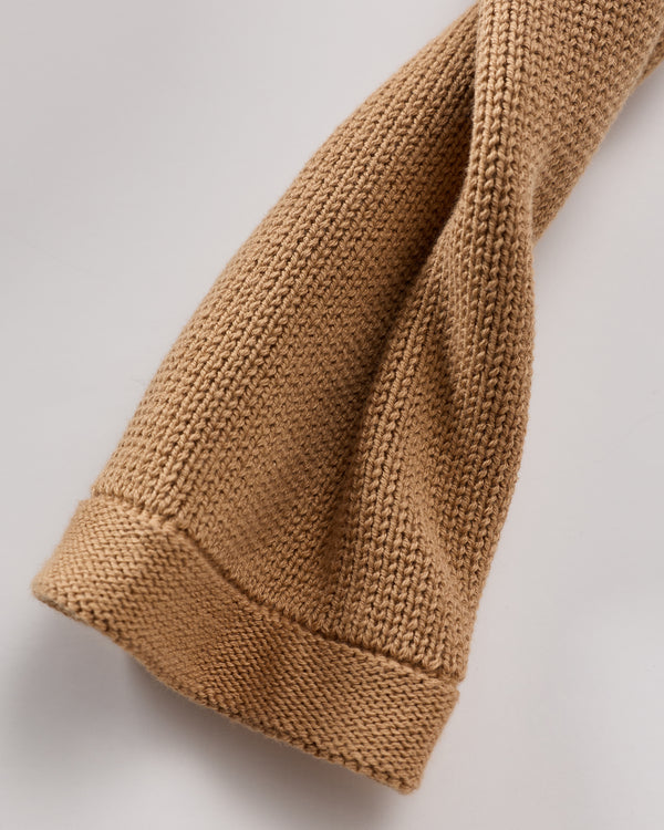100% Organic Cotton Sweater Jacket in Camel - Sleeve and hem detail