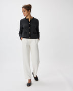 100% Organic Cotton Sweater Jacket in Charcoal/Black Colorblock - Full-length front view