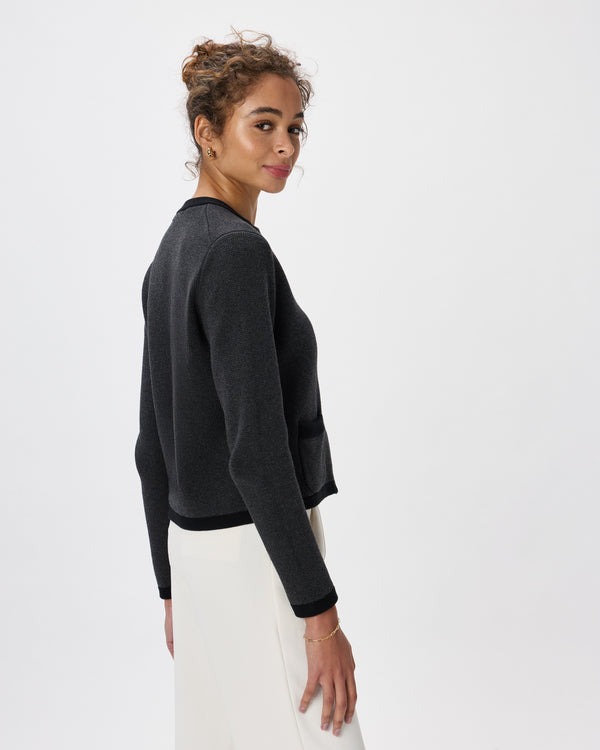 100% Organic Cotton Sweater Jacket in Charcoal/Black Colorblock - Side view