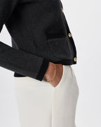 100% Organic Cotton Sweater Jacket in Charcoal/Black Colorblock - Pocket and cuff detail
