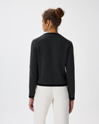 100% Organic Cotton Sweater Jacket in Charcoal/Black Colorblock - Back view