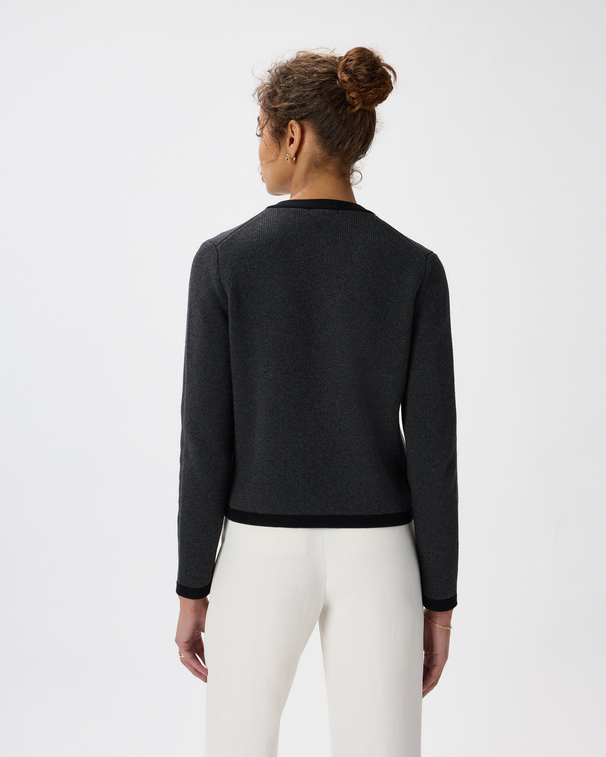 100% Organic Cotton Sweater Jacket in Charcoal/Black Colorblock - Back view